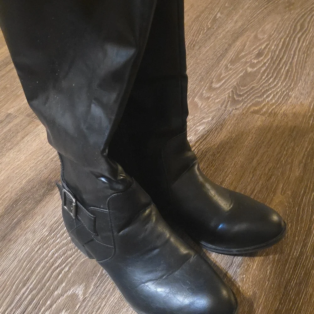 Black Leather Over the Knee Riding Boots Womens 11M - Picture 6 of 7